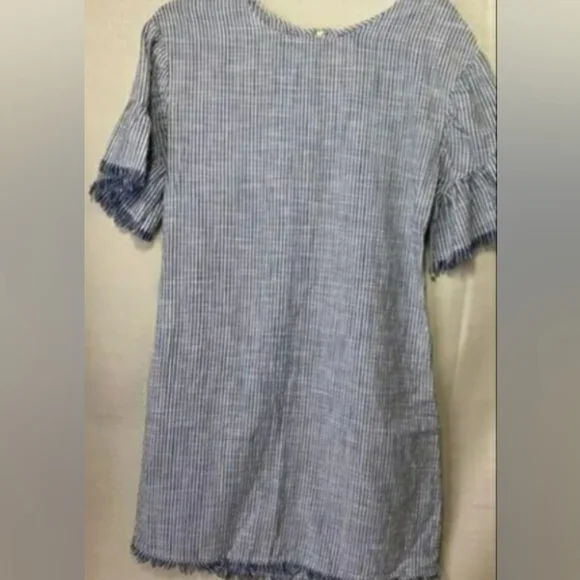 True Craft Blue & White Striped Tunic/Dress with Frayed Hems (fits like medium) - Picture 2 of 10